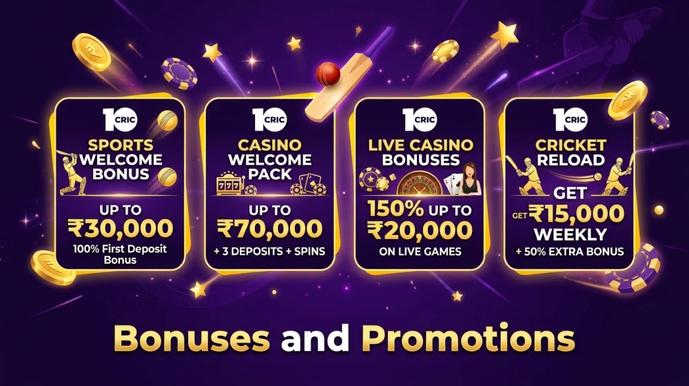 Bonuses and promotions for new and existing players at 10Cric India